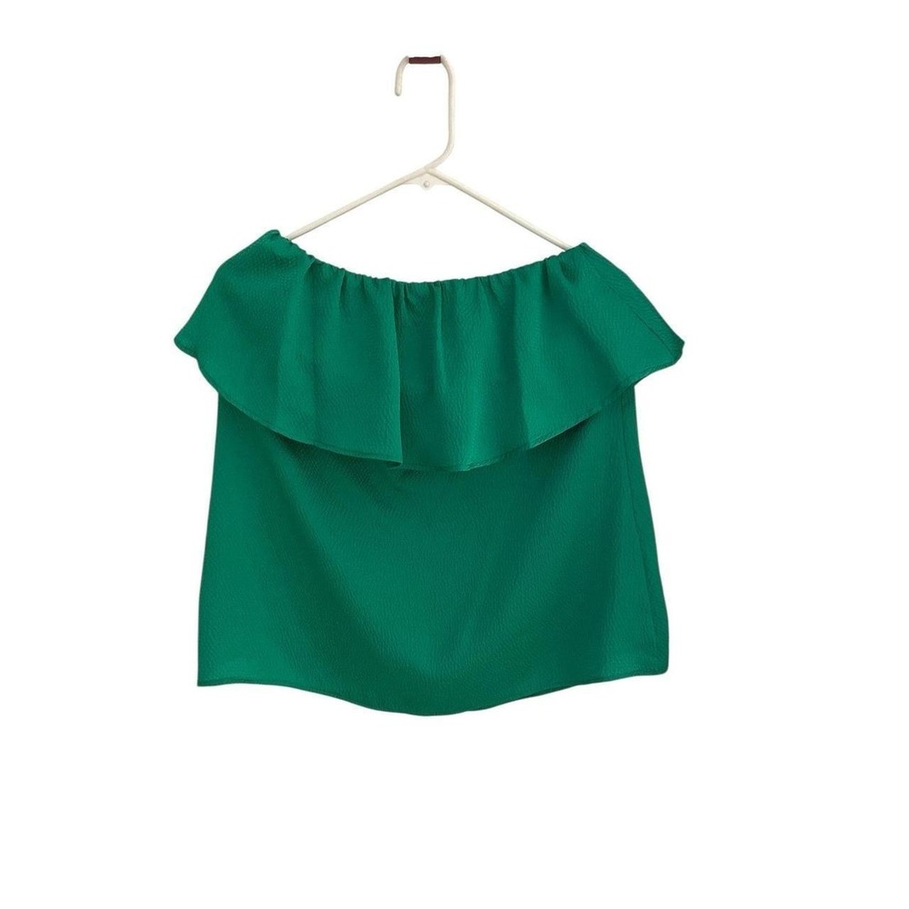 Tyche Green‎ Off The Shoulder Ruffle Top Emerald Crepe Textured Blouse Medium